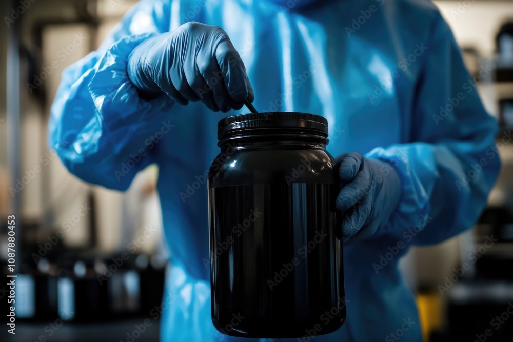 Aufkleber a person in a lab coat holds a jar with an unknown substance