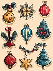 A collection of cute decorations that include doodles, stickers, handmade toys, New Year elements, retro gifts, and decorative winter decorations.