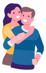 Woman hugging man. Romantic couple. Loving relationship