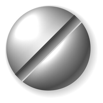 Slotted screw cap top view. Realistic steel