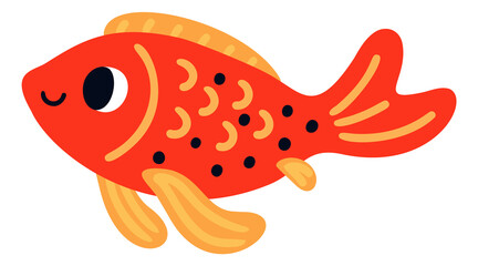 Goldfish color drawing. Cute animal. Marine character