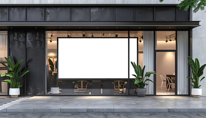 Obraz premium Stylish store facade with blank sign outdoors. Advertising board design