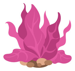 Red seaweed cartoon icon. Underwater kelp plant