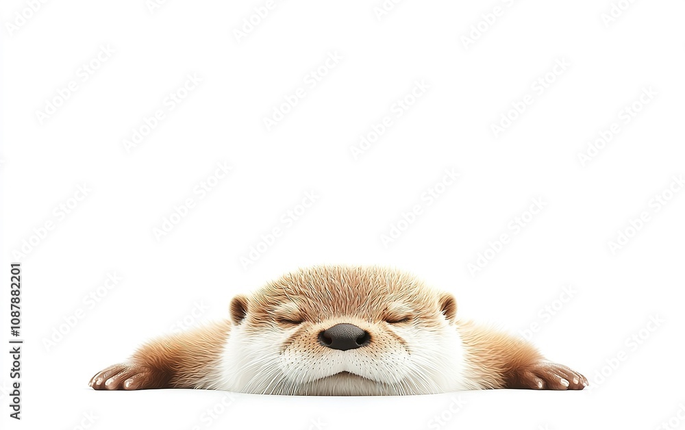 Poster a sleepy otter resting on a smooth surface with eyes closed during daylight in a serene and peaceful