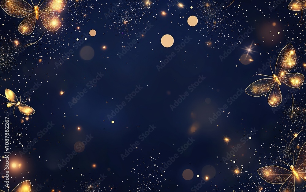 Poster a mesmerizing background adorned with glittering butterflies and sparkling elements in a night sky a