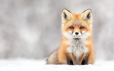 Obraz premium A curious red fox sitting in the snow-covered landscape during a serene winter morning