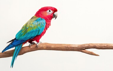Fototapeta premium Colorful parrot perched on a branch in a bright setting showcasing vibrant feathers and natural beauty