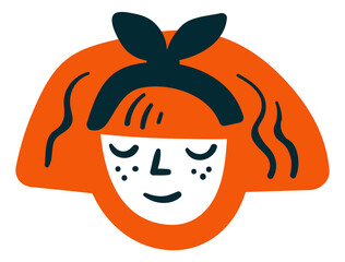 Funny red hair girl sketch. Color face doodle