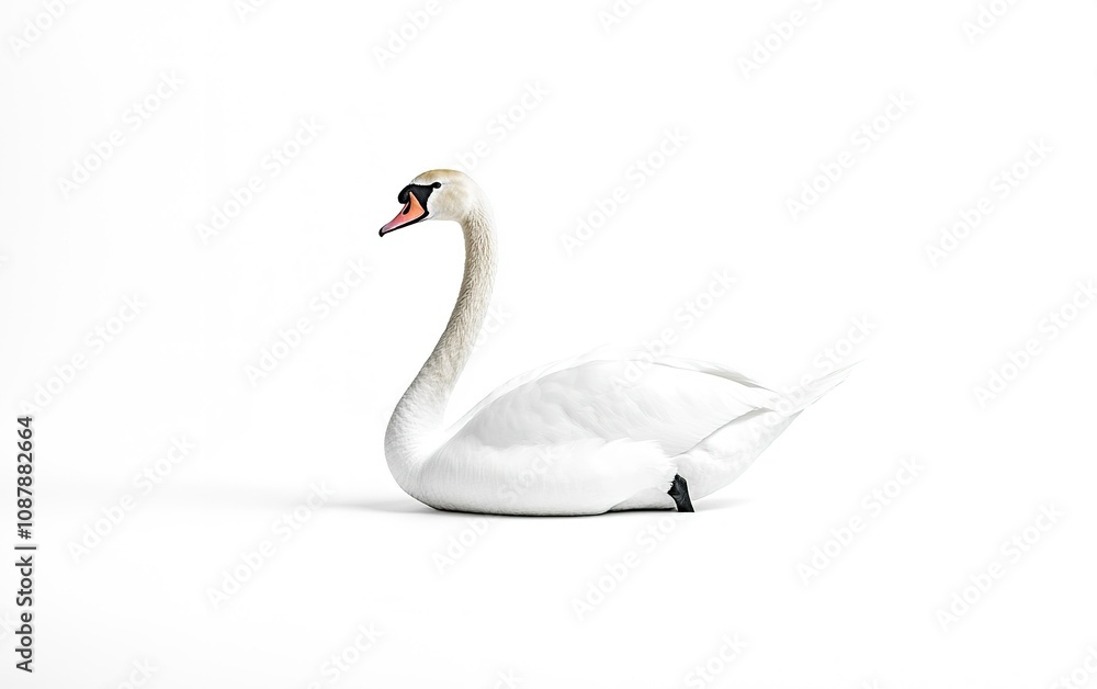 Poster swan resting quietly on a white background in a serene and minimalistic setting