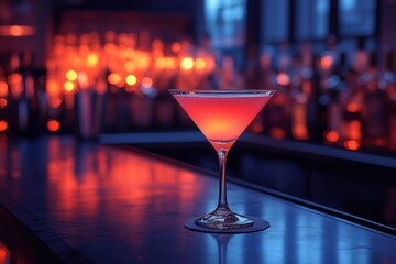 Vibrant Cocktail on Bar Counter in Moody Lighting