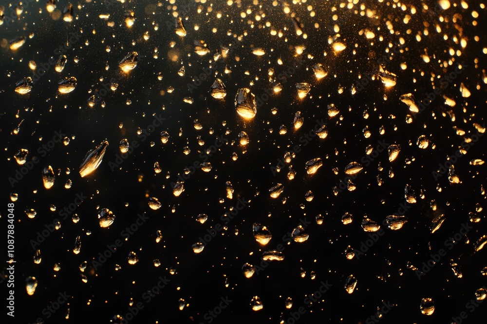 Poster A close-up view of a collection of water droplets on a window