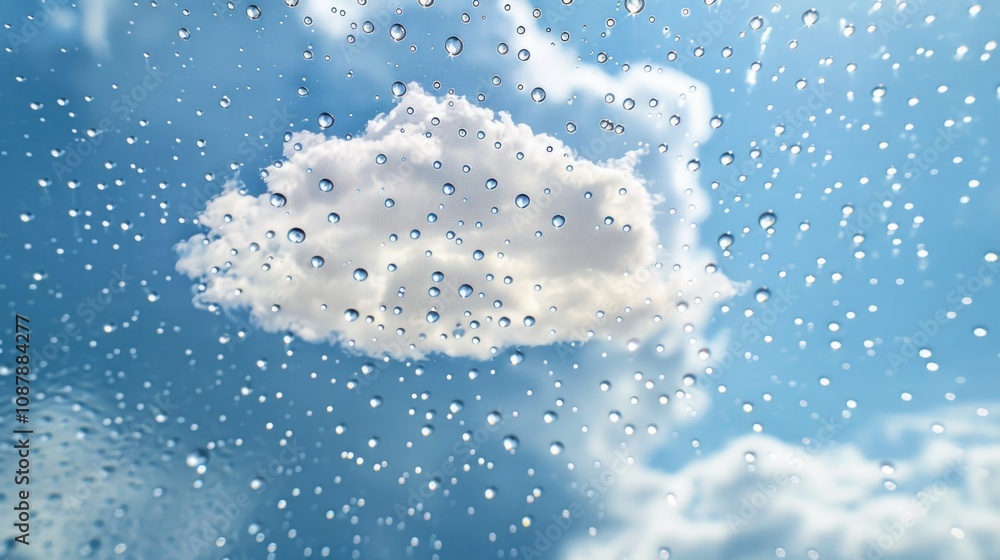 Poster a rainy day scene with a cloudy view through a window, ideal for background use