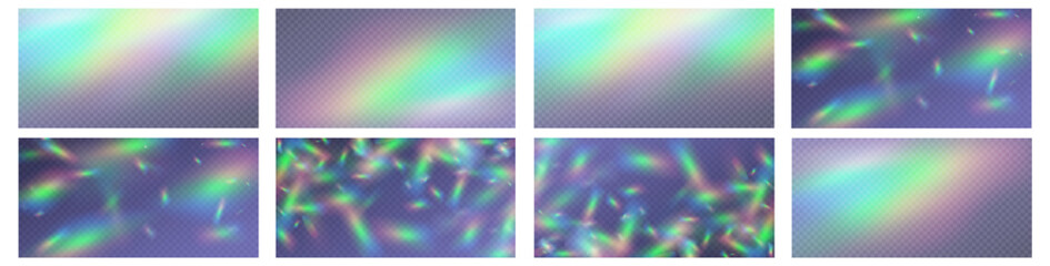 Obraz premium Rainbow light prism effect, transparent background. Hologram reflection, crystal flare leak shadow overlay. 