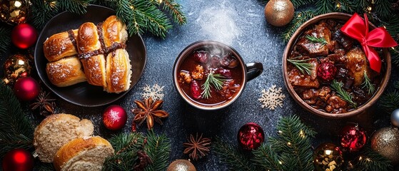 Fototapeta premium Winter wellness self-care rituals cozy holiday meals and refreshing drinks in a festive home setting