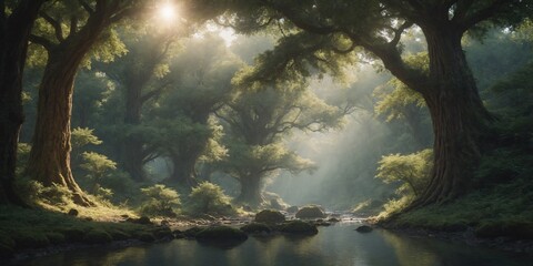 sunset in the forest