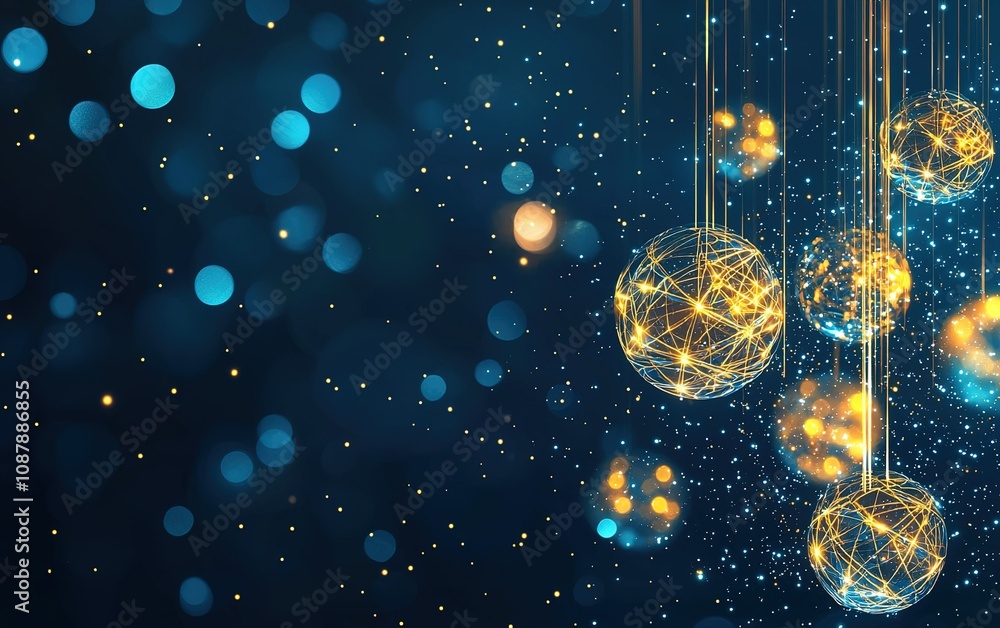 Poster bright orbs with glowing patterns illuminate a dark background with soft bokeh effects