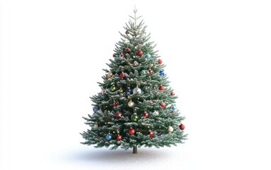 Fototapeta premium christmass tree with decorations toys and lights on white background