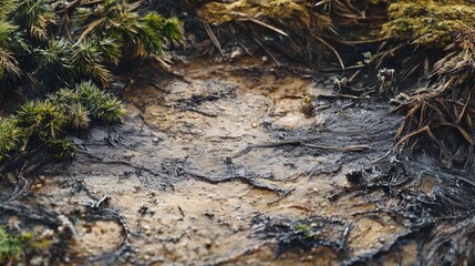 A close-up shot of a patch of dirt covered in lush green moss