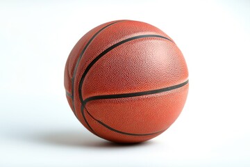 A high-quality image of a basketball ball from the side, showcasing its texture and design