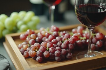 Fresh grapes served with a glass of red wine