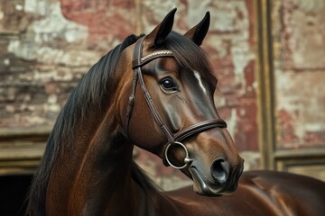Obraz premium Close-up shot of a horse wearing a bridle, suitable for equestrian-themed designs or horse-related articles