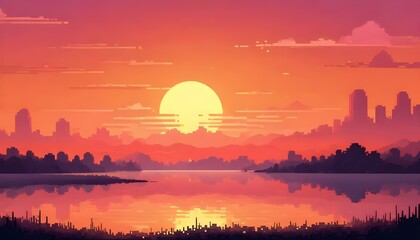 Atardecer Minimalista Una mezcla de tonos cálidos como naranja, amarillo y rosa difuminados en un degradado suave