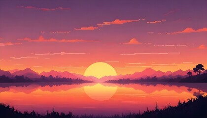 Obraz premium Atardecer Minimalista Una mezcla de tonos cálidos como naranja, amarillo y rosa difuminados en un degradado suave