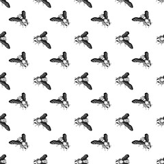 Hand drawn doodle bee. Vector illustration. Seamless pattern.