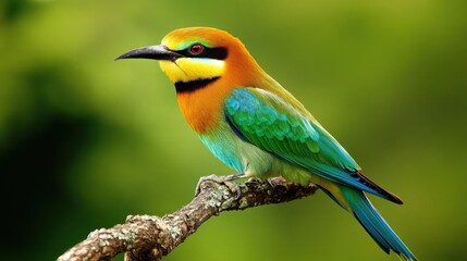 Fototapeta premium Vibrant Rainbow Bee-eater Perched on Branch
