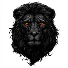 Obraz premium Majestic black lion with piercing orange eyes, showcasing its powerful and fierce demeanor against a white background.
