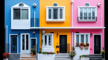 Fototapeta premium Colorful row of houses with vibrant facades.