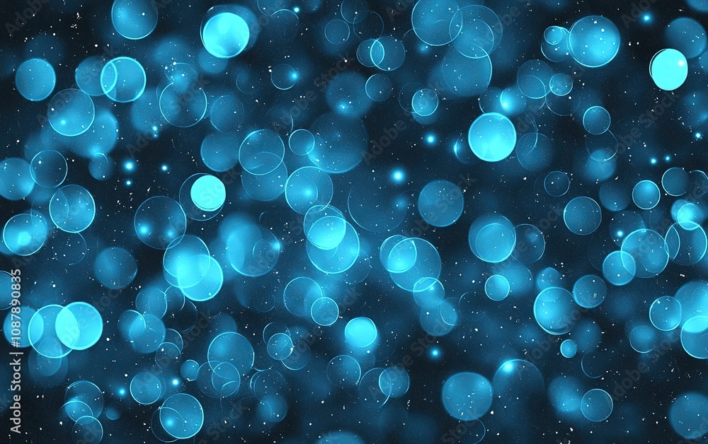 Poster vibrant blue bubbles floating against a dark background create an enchanting visual effect