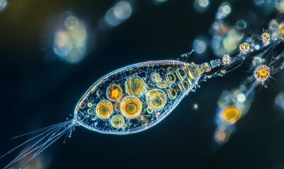 Captivating Microscopic Plankton in Iridescent Underwater Serenity