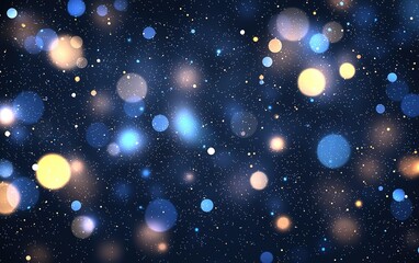 Obraz premium Colorful light orbs create a starry night effect in a deep blue background with twinkling spots