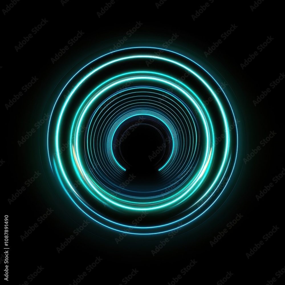 Aufkleber a mesmerizing abstract design featuring glowing turquoise circles that create a hypnotic tunnel effe