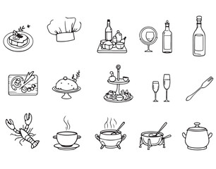 Elegant Gourmet Dining Outline Icon Collection – 25 Thin Line Editable SVG Designs for Culinary Themes
