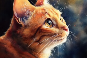 A feline gazing upwards, lost in thought or searching for something