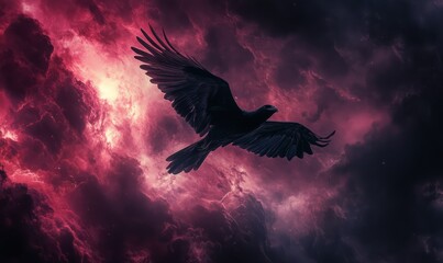 Obraz premium Determined Avian Soaring Through Stormy Celestial Expanse