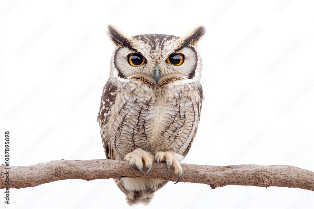 Poster a great horned owl perched on a tree branch, ready for its next move
