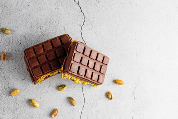 Dubai chocolate bar with pistachio paste and kadaif dough