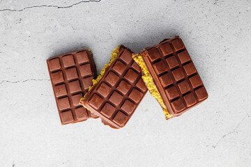 Dubai chocolate bar with pistachio paste and kadaif dough