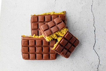 Dubai chocolate bar with pistachio paste and kadaif dough