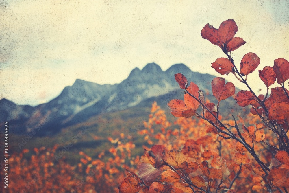 Poster scenic view of mountains with autumn foliage and trees