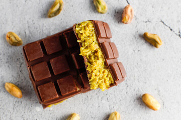 Dubai chocolate bar with pistachio paste and kadaif dough