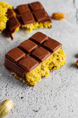 Dubai chocolate bar with pistachio paste and kadaif dough