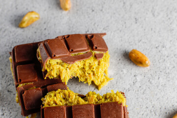 Dubai chocolate bar with pistachio paste and kadaif dough