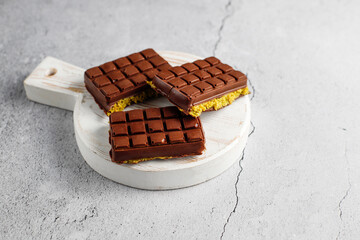 Dubai chocolate bar with pistachio paste and kadaif dough