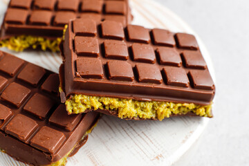 Dubai chocolate bar with pistachio paste and kadaif dough