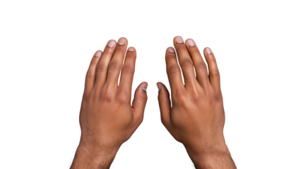 Hands in open position with natural skin tone on transparent background