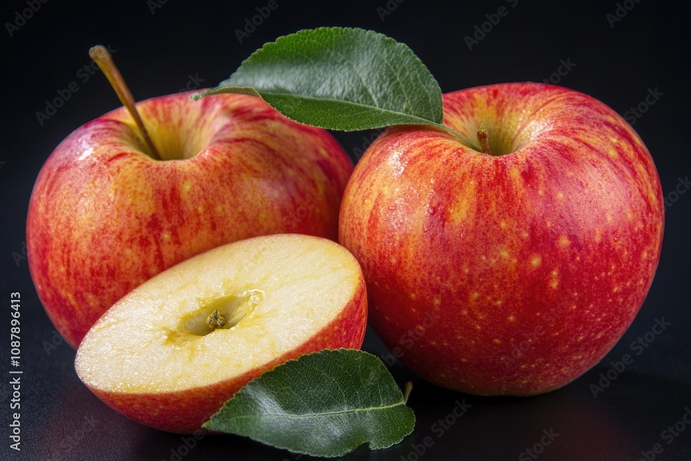 Poster fresh apples sit atop a wooden table, awaiting use or display